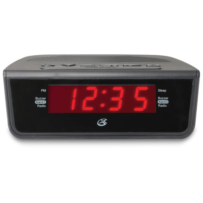 GPX C224B Dual Alarm Clock AM/FM Radio with Red LED Display (Black) - Image 1